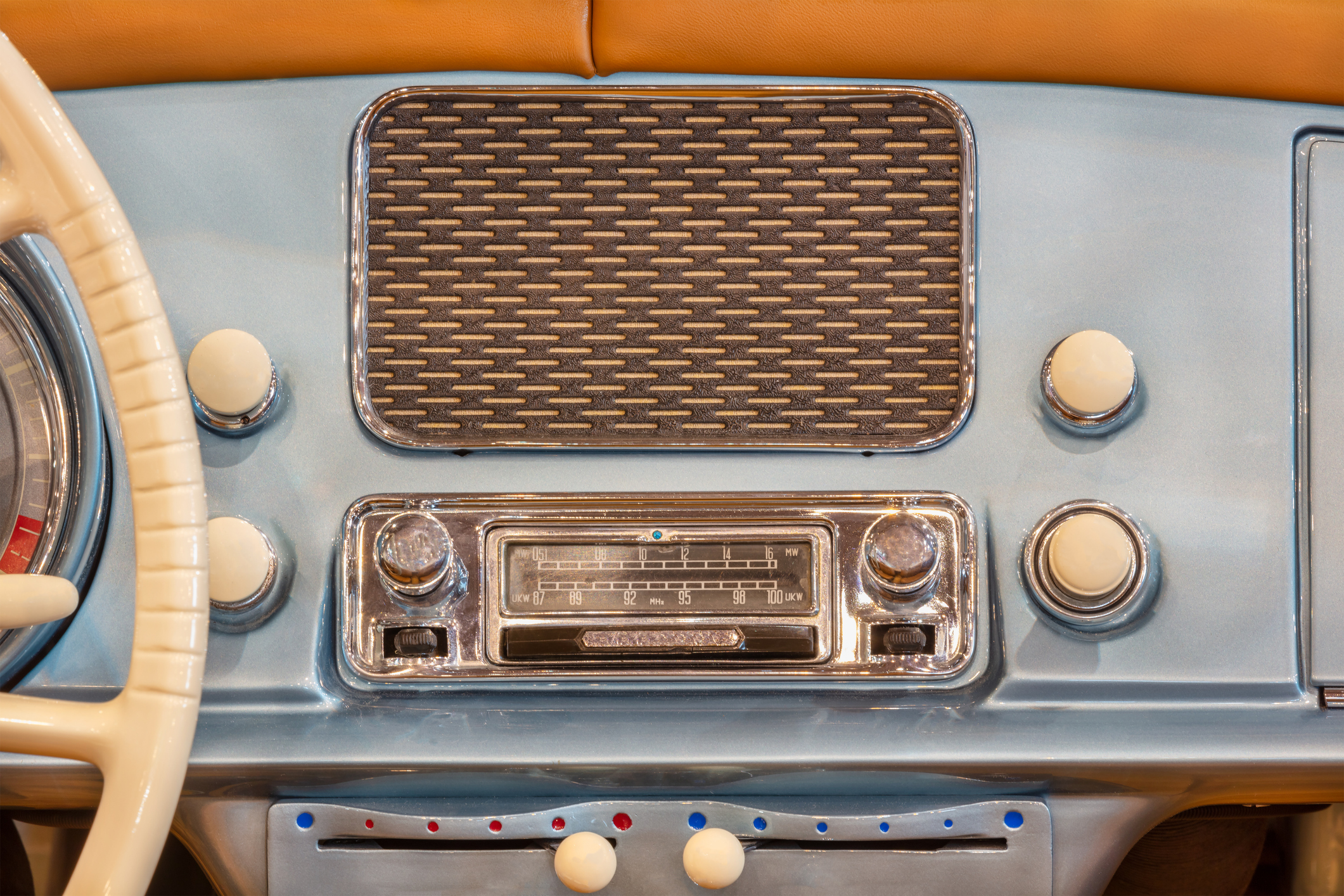 Interior view of vintage 50's car with aircondition
