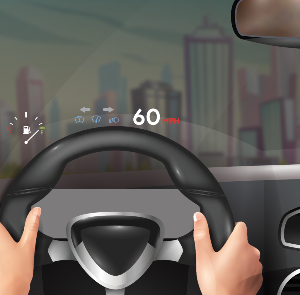 Heads Up display on modern car, infographics