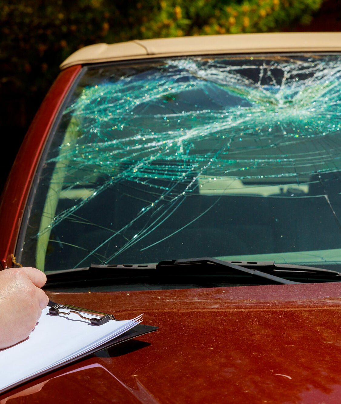 Insurance agent estimates price on windshield replacement