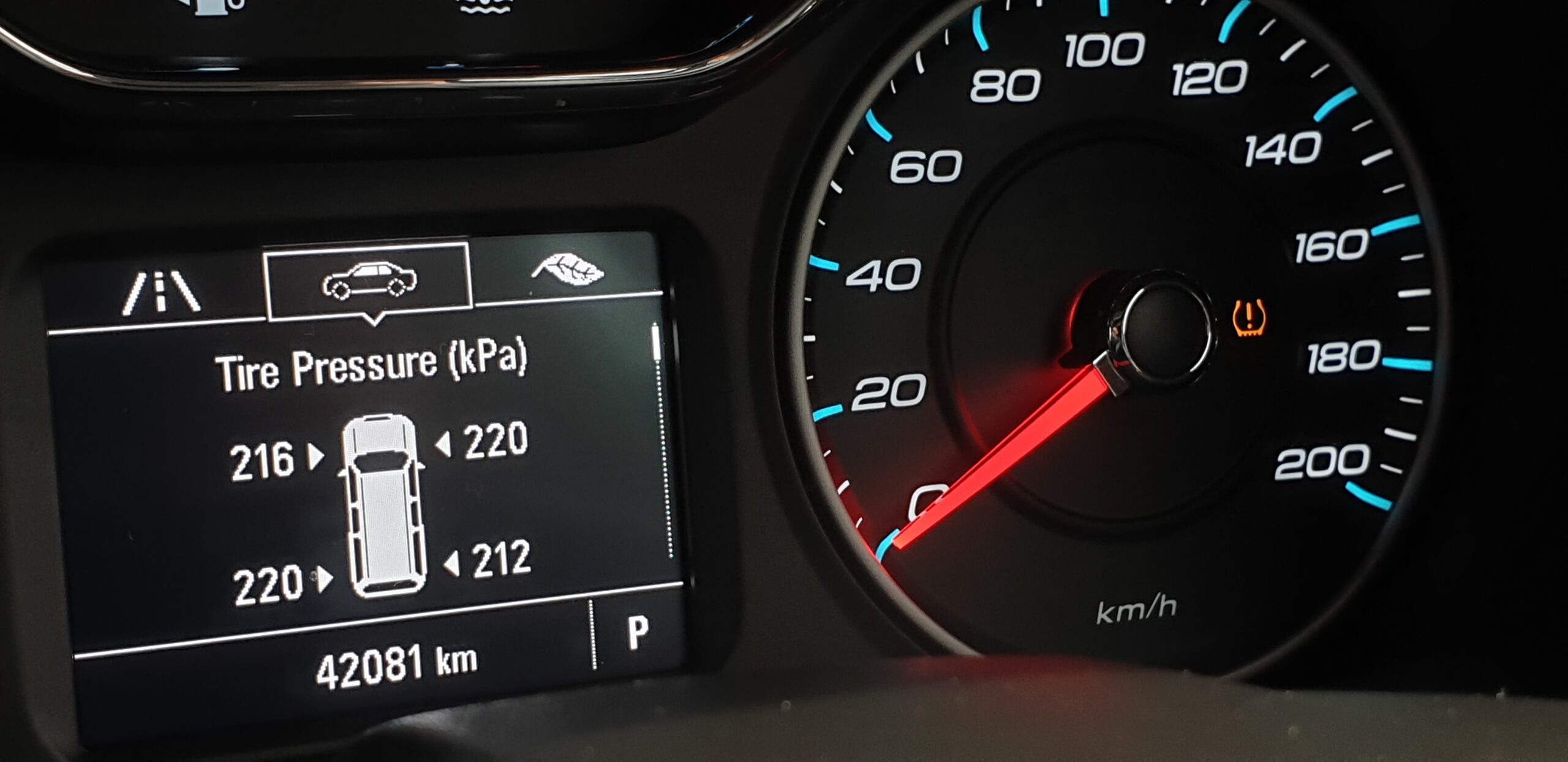 TPMS warning light on the car's dashboards, one of the wheels have air leak